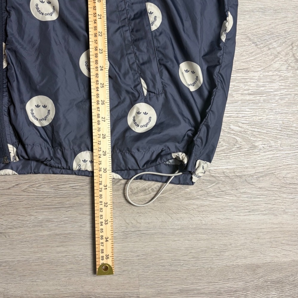 Adidas Windbreaker Mens 2XL Navy Blue Smiley Face Trefoil Full Zip Hooded Jacket - Picture 5 of 7